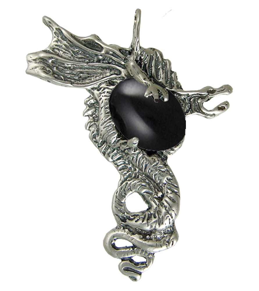 Sterling Silver Warrior Dragon Pendant With Black Onyx